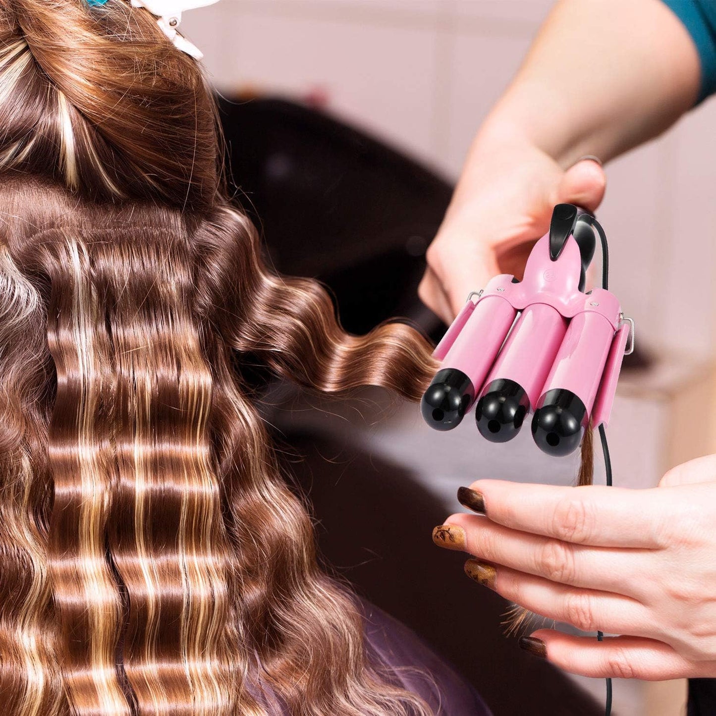 JUNMA Ceramic Curling Iron for Hair Styling, 32mm / 1.25" Barrel, Pink DEMO