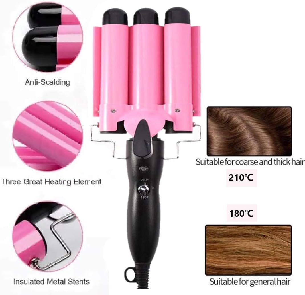 JUNMA Ceramic Curling Iron for Hair Styling, 32mm / 1.25" Barrel, Pink DEMO