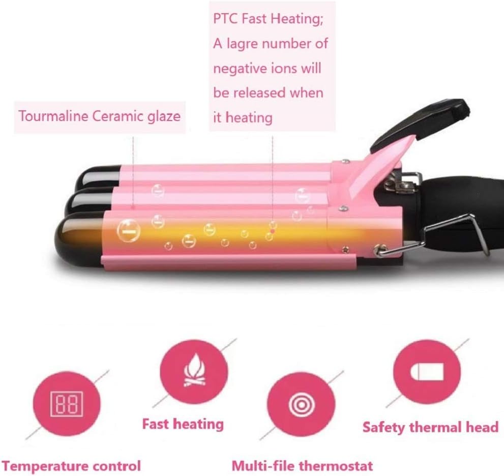 JUNMA Ceramic Curling Iron for Hair Styling, 32mm / 1.25" Barrel, Pink DEMO