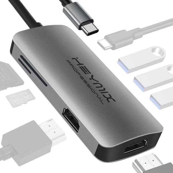 HEYMIX Professional USB Hubs 8-in-1 USB-C Hub with Dual HDMI, 100W PD NEW