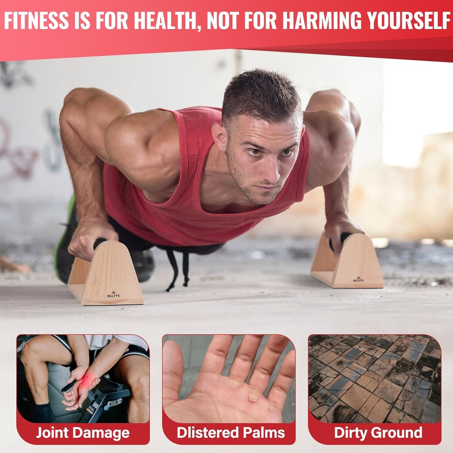 ELLYTE Wooden Parallettes Push Up Bars for Strength Training Workout DEMO