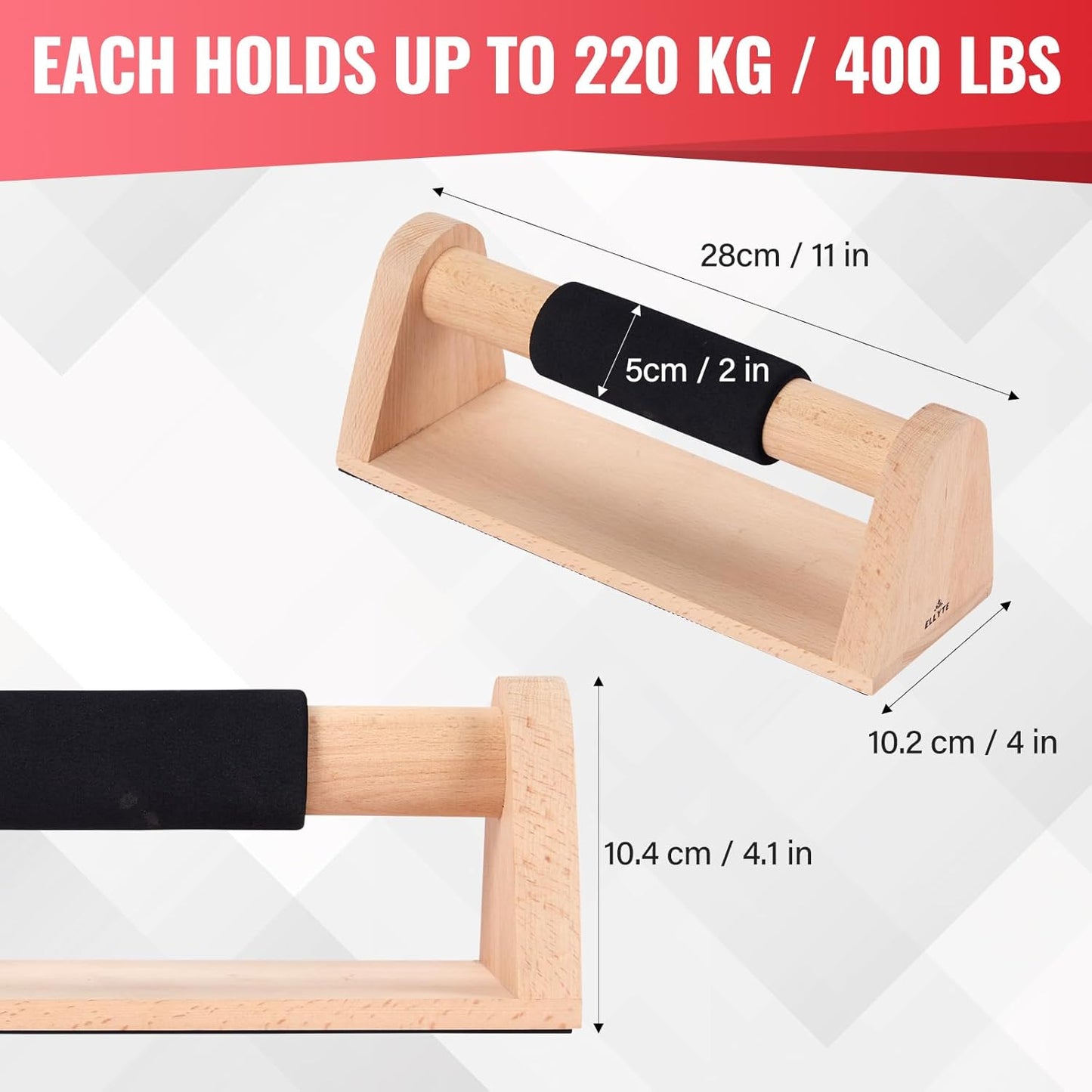 ELLYTE Wooden Parallettes Push Up Bars for Strength Training Workout DEMO