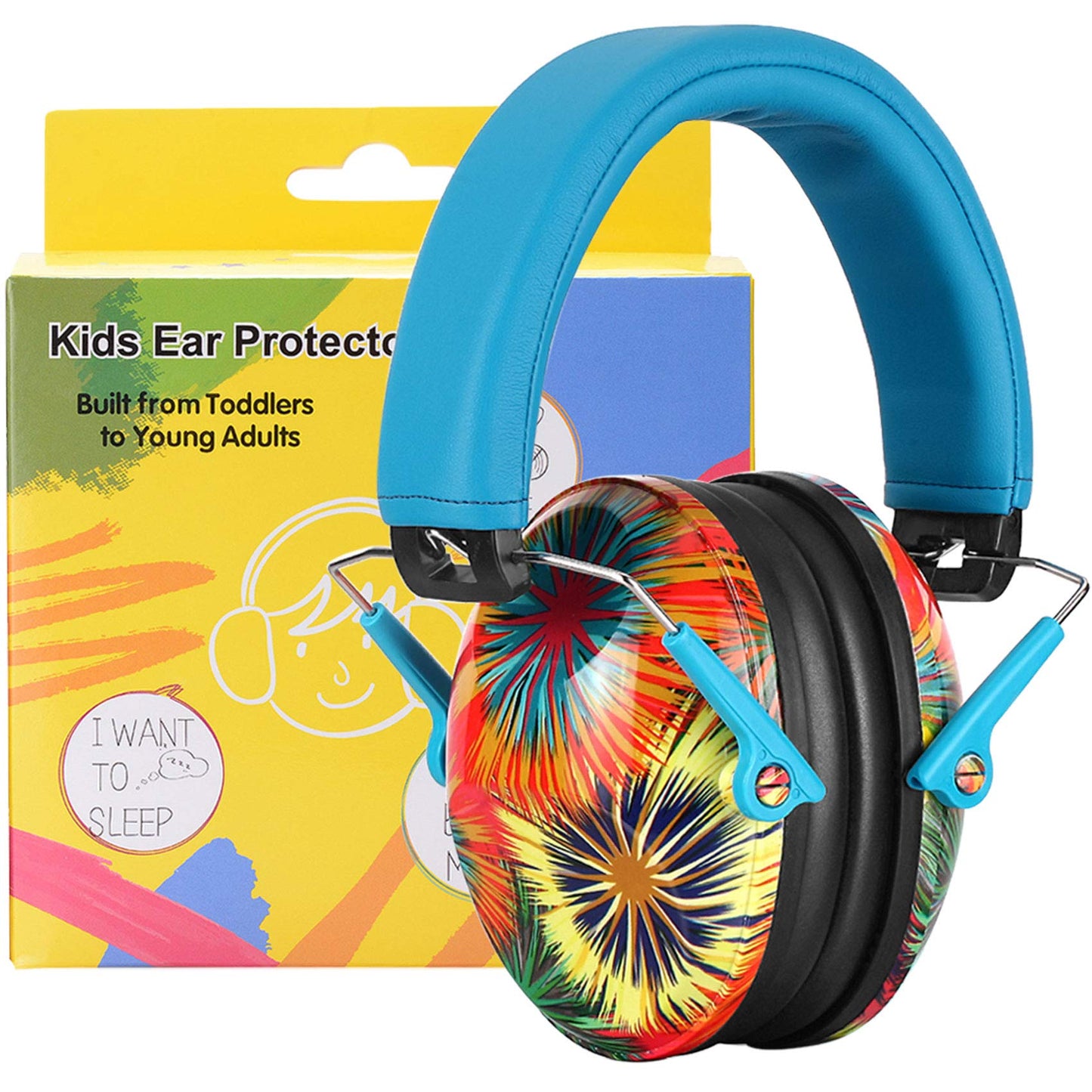 PROHEAR Kids Hearing Protection Earmuffs Fireworks Pattern Blue/Tropical NEW