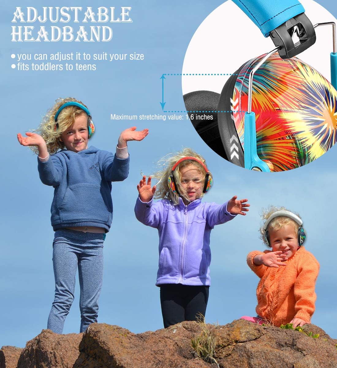 PROHEAR Kids Hearing Protection Earmuffs Fireworks Pattern Blue/Tropical NEW