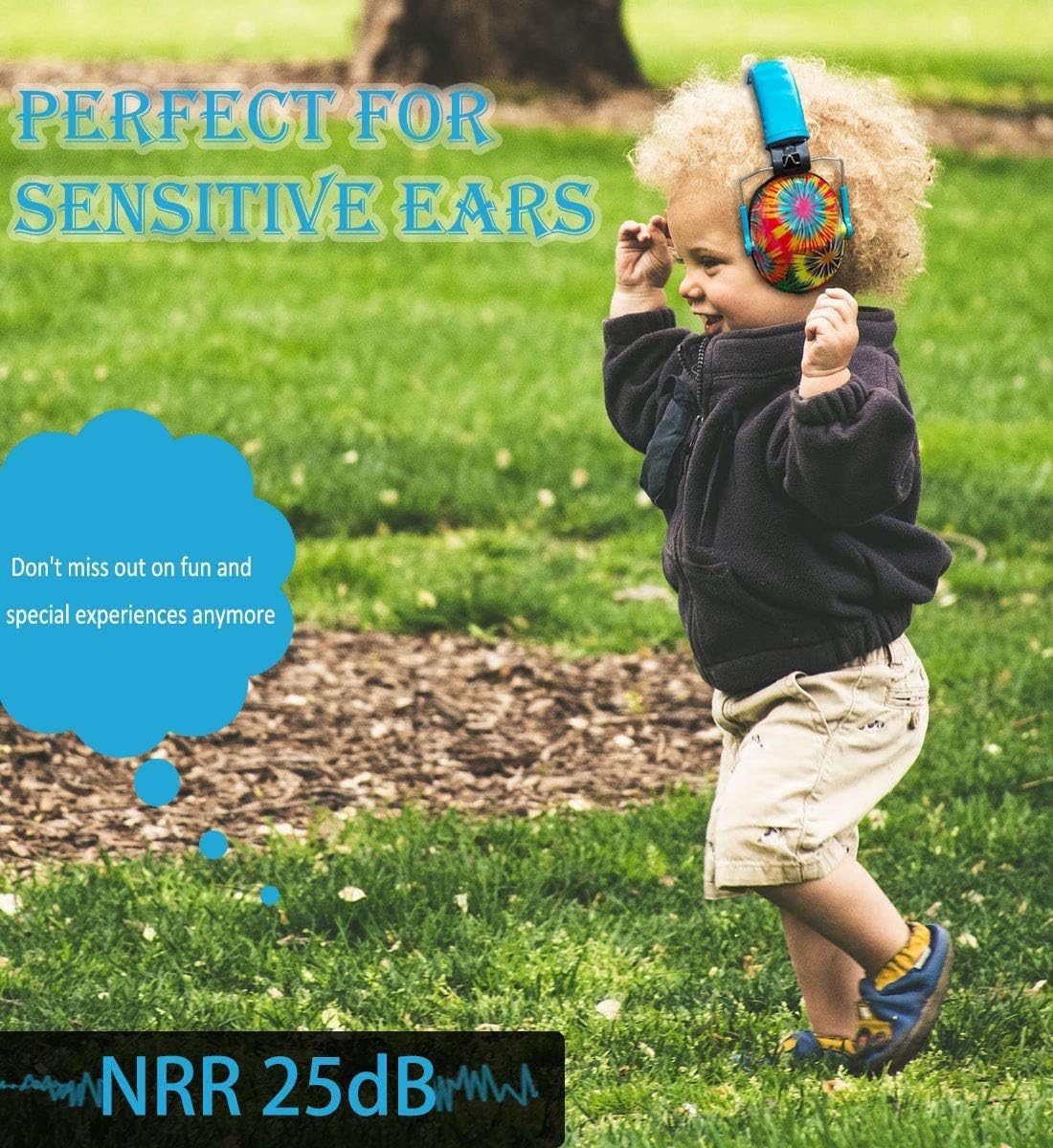 PROHEAR Kids Hearing Protection Earmuffs Fireworks Pattern Blue/Tropical NEW