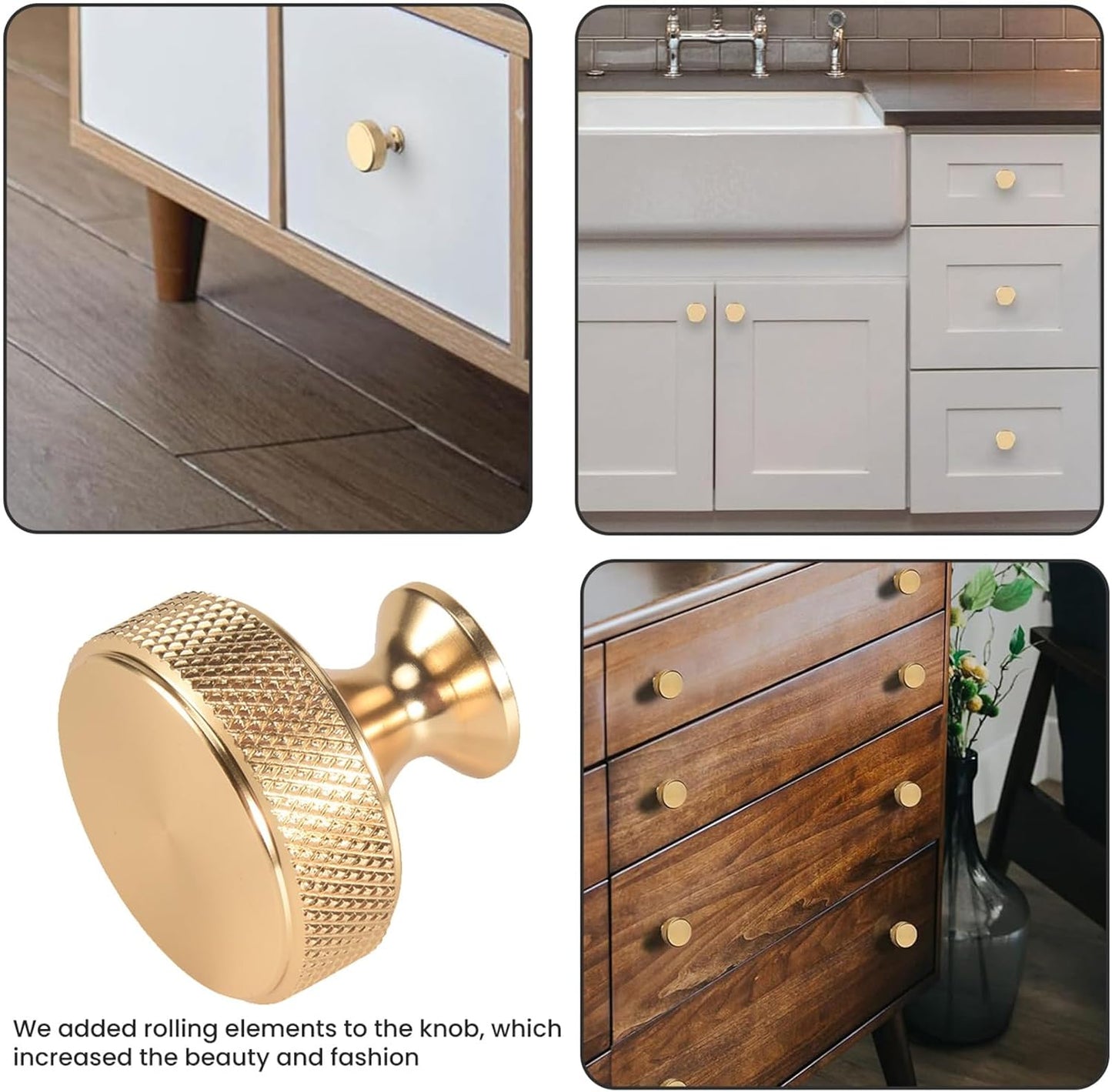 Gold Round Cabinet Knobs - 30.5x26.5mm Aluminum Alloy Dresser Pulls Size NEW