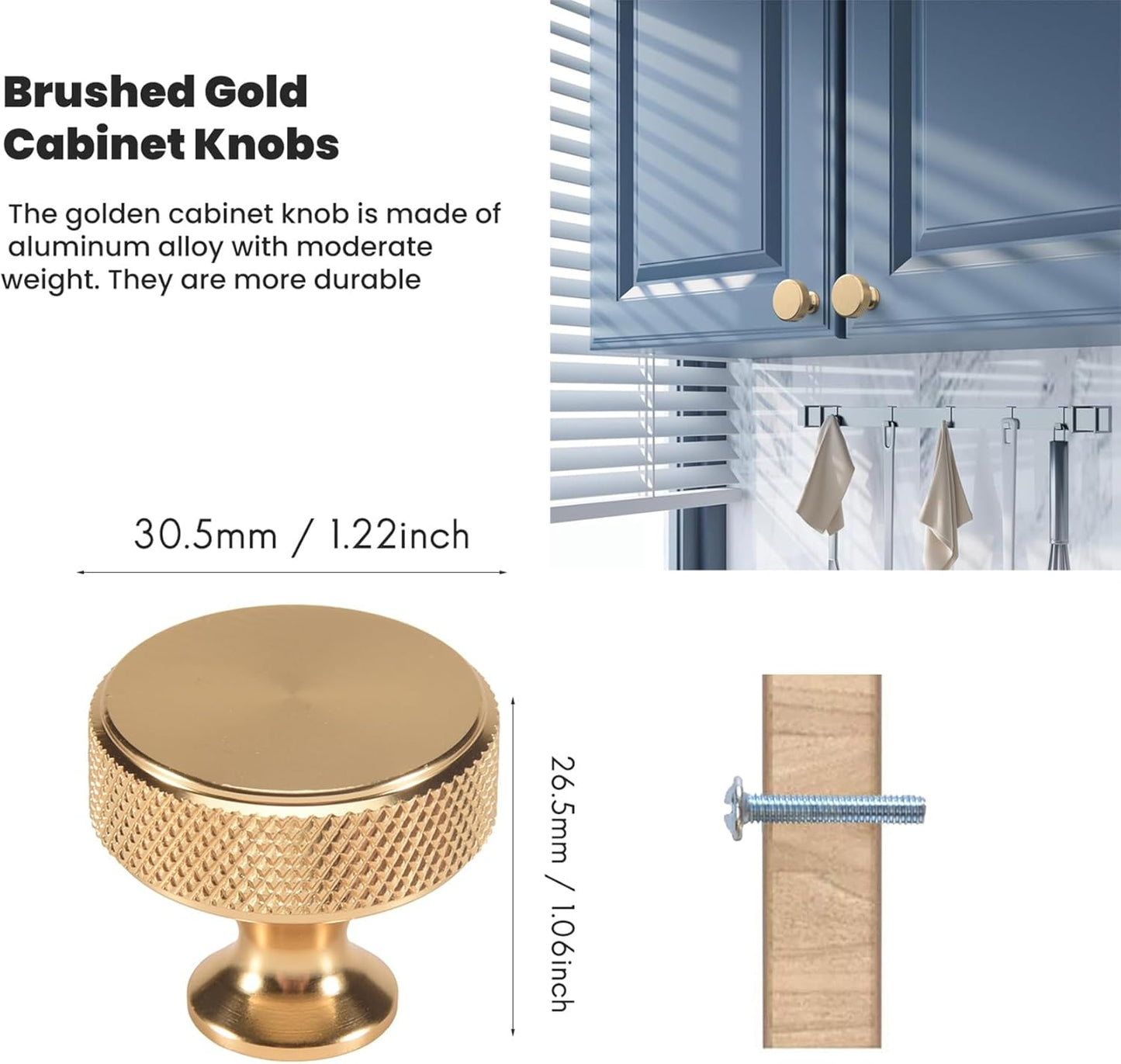 Gold Round Cabinet Knobs - 30.5x26.5mm Aluminum Alloy Dresser Pulls Size NEW