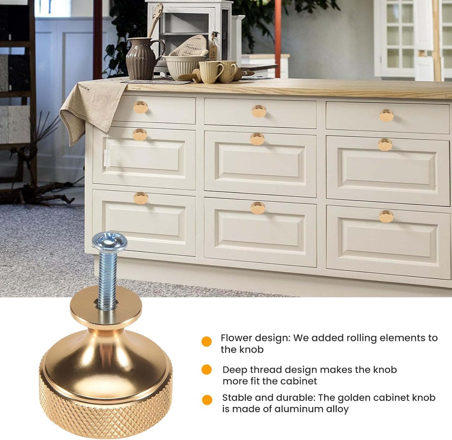 Gold Round Cabinet Knobs - 30.5x26.5mm Aluminum Alloy Dresser Pulls Size NEW
