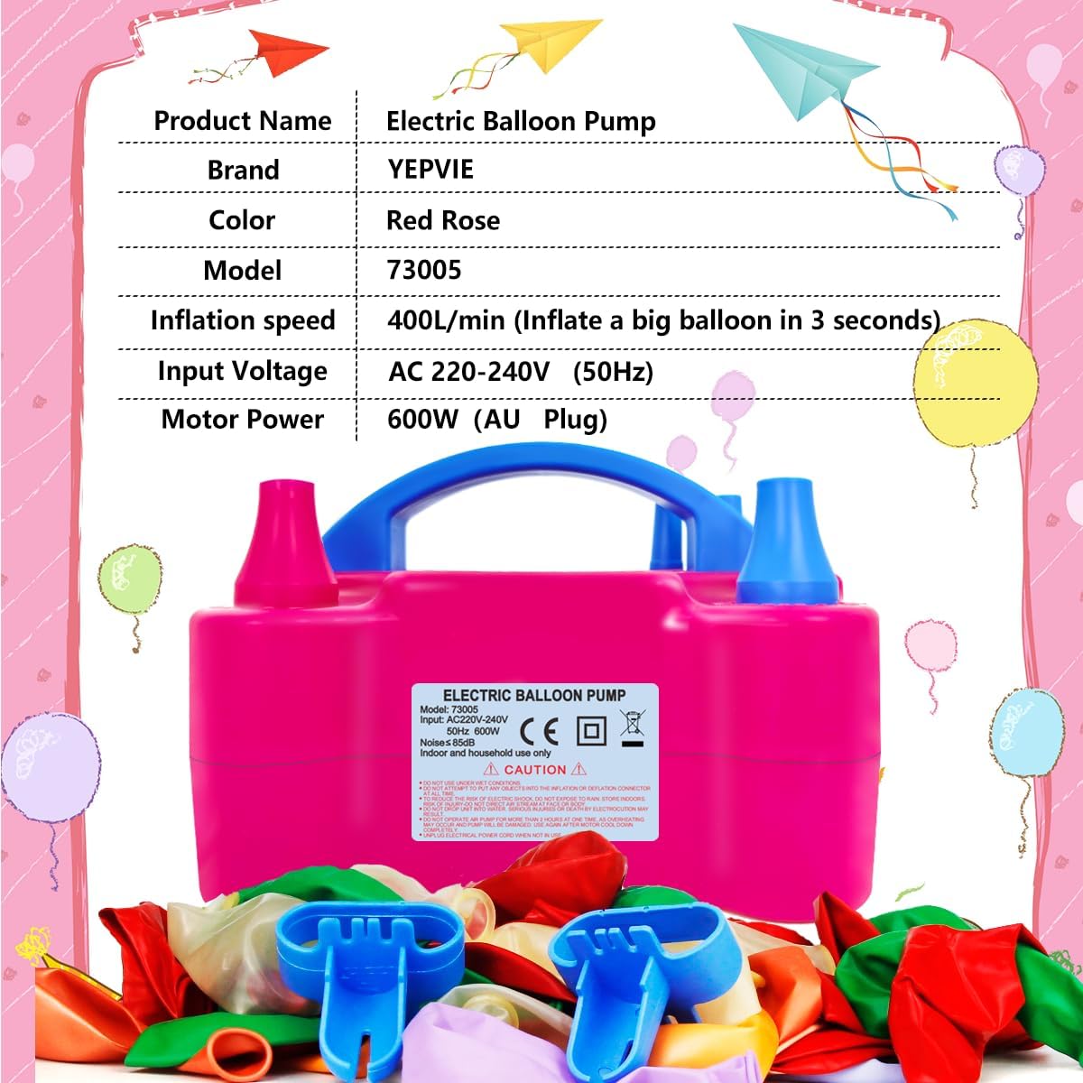 600W Pink Balloon Pump Blower with 14 Arch Kits for Party Supplies NEW