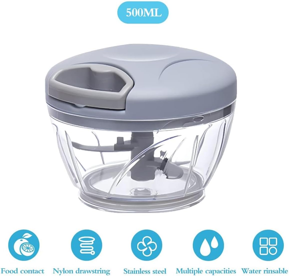 EOTIA 500ml Manual Food Chopper Garlic Mincer Stainless Steel Kitchen NEW
