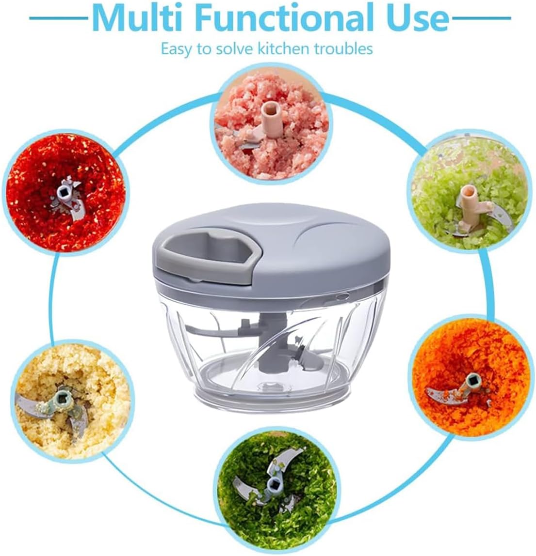 EOTIA 500ml Manual Food Chopper Garlic Mincer Stainless Steel Kitchen NEW