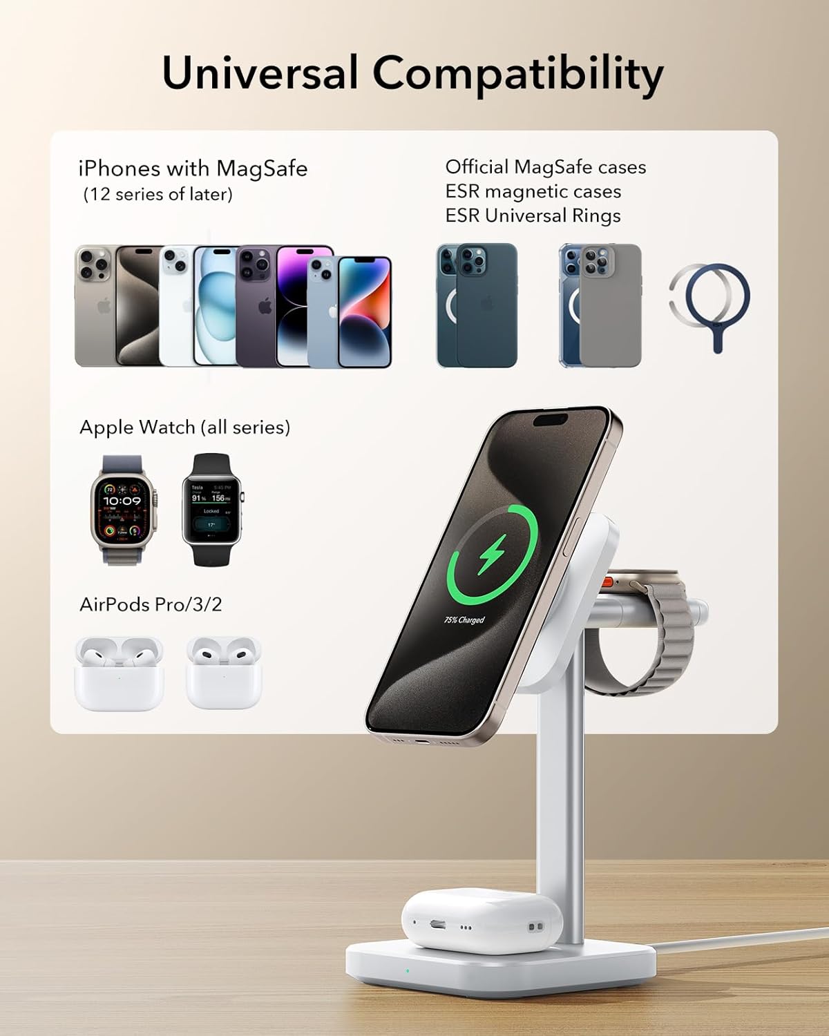 ESR 3-in-1 Wireless Charging Station for iPhone, Apple Watch & AirPods DEMO