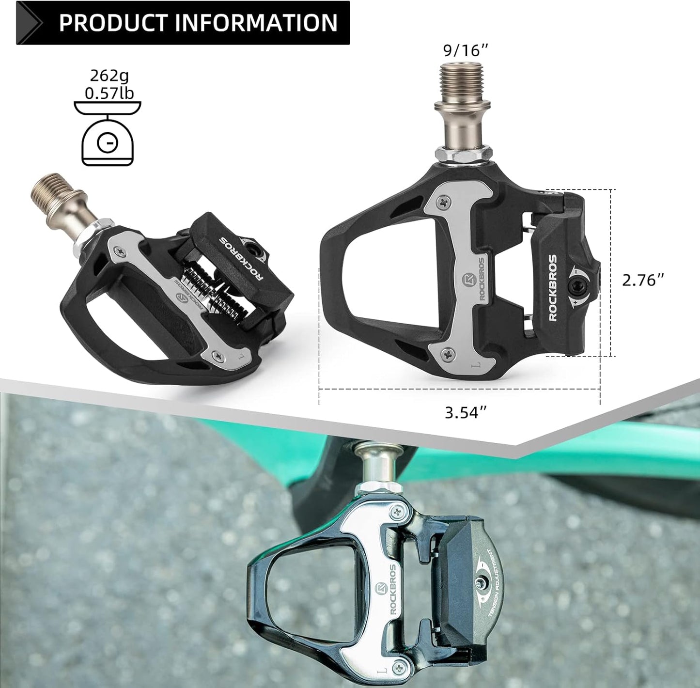 ROCKBROS Lightweight Clipless Bike Pedals with Cleats Set, Black Cycling NEW