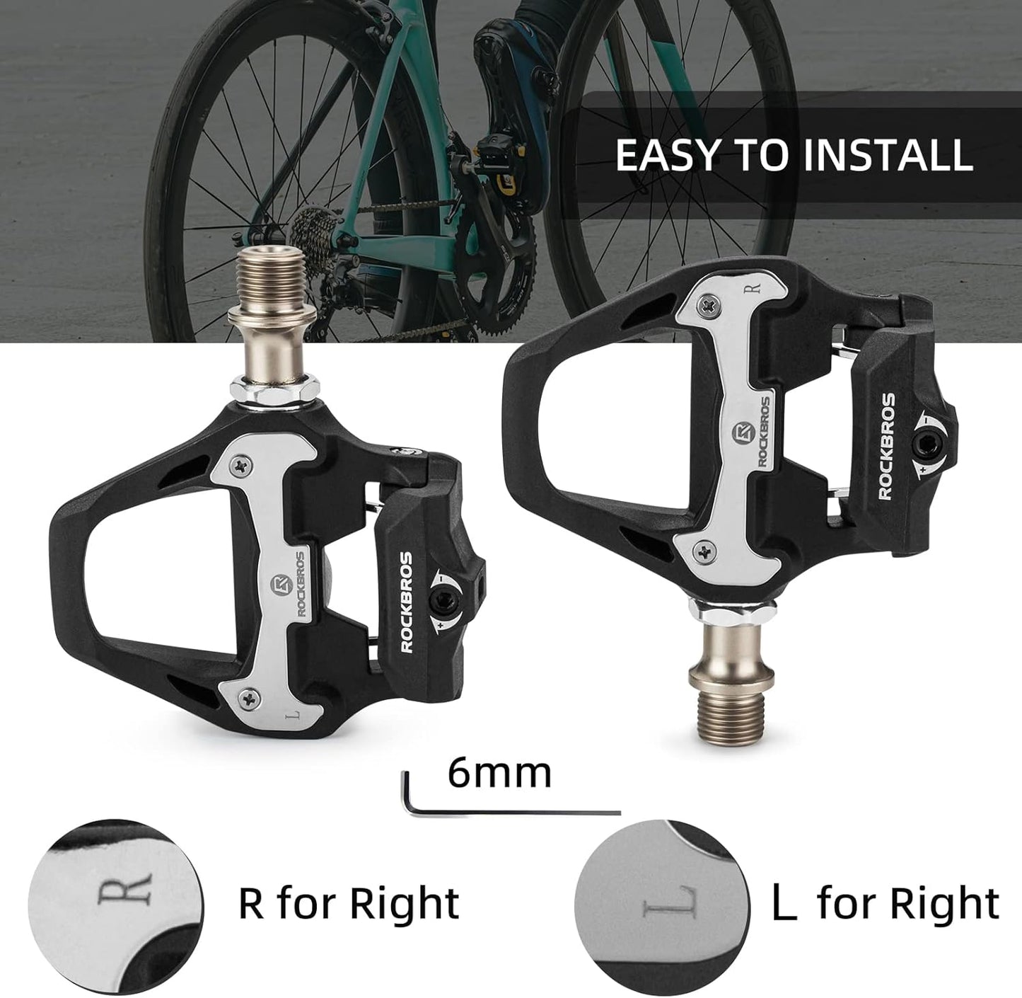 ROCKBROS Lightweight Clipless Bike Pedals with Cleats Set, Black Cycling NEW