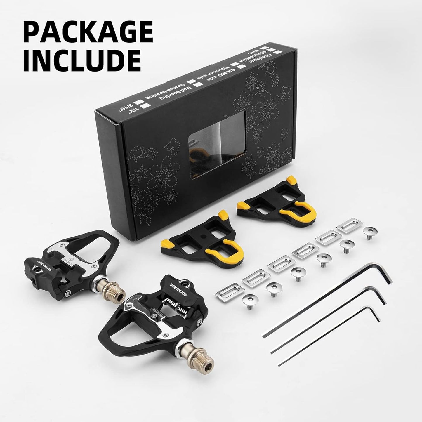 ROCKBROS Lightweight Clipless Bike Pedals with Cleats Set, Black Cycling NEW