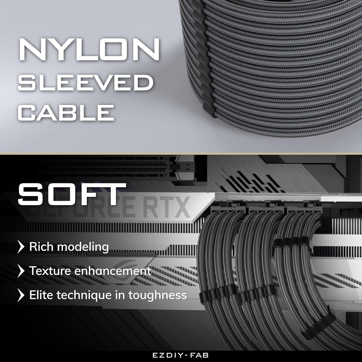 EZDIY-FAB Custom Mod GPU PC Power Supply Cable Extension Sleeved Soft Nylon NEW