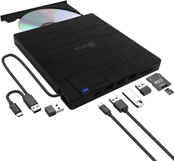 External USB 3.0 Portable DVD Burner with USB-C Disc Player in Black NEW