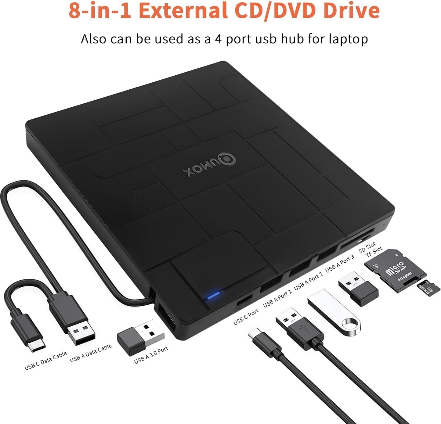 External USB 3.0 Portable DVD Burner with USB-C Disc Player in Black NEW