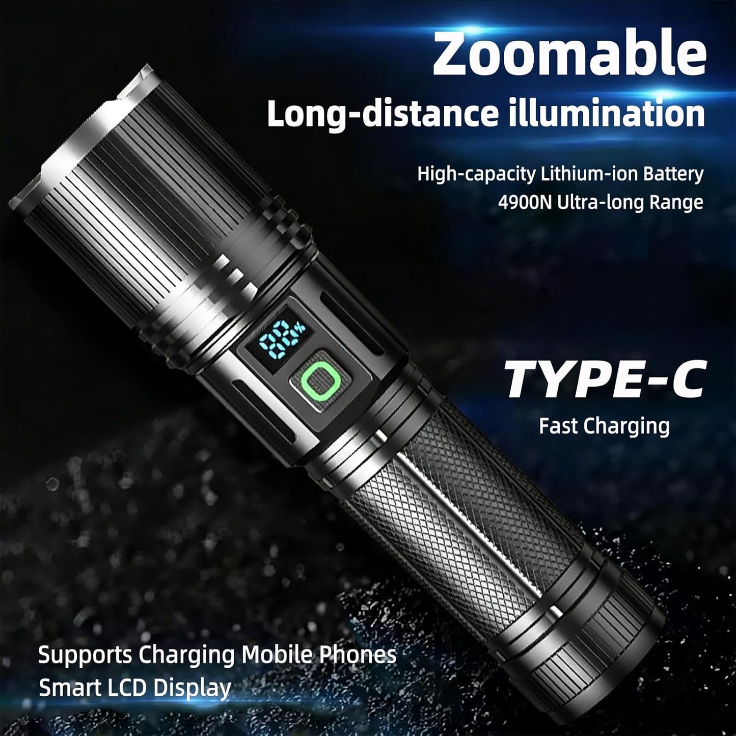 HOVNIER Zoomable Torches Aluminum LED Flashlight Powerful Bright Digital NEW