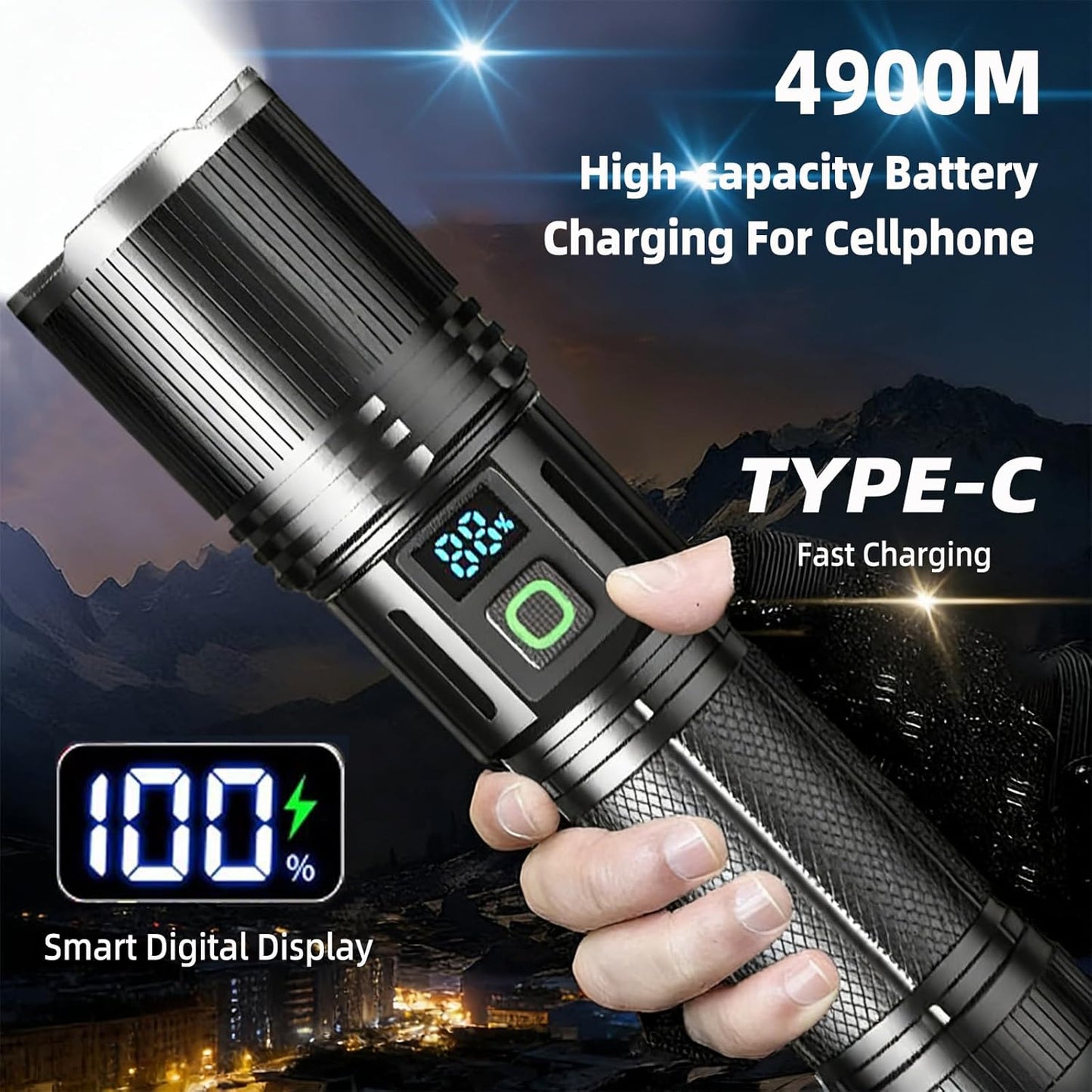HOVNIER Zoomable Torches Aluminum LED Flashlight Powerful Bright Digital NEW