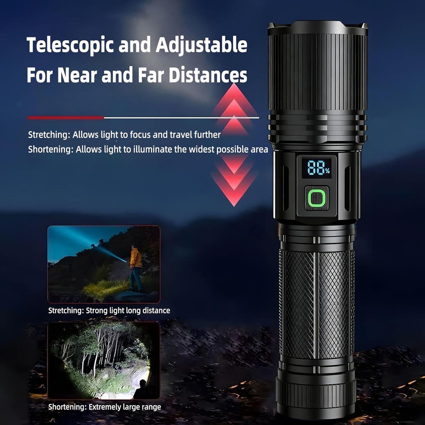 HOVNIER Zoomable Torches Aluminum LED Flashlight Powerful Bright Digital NEW