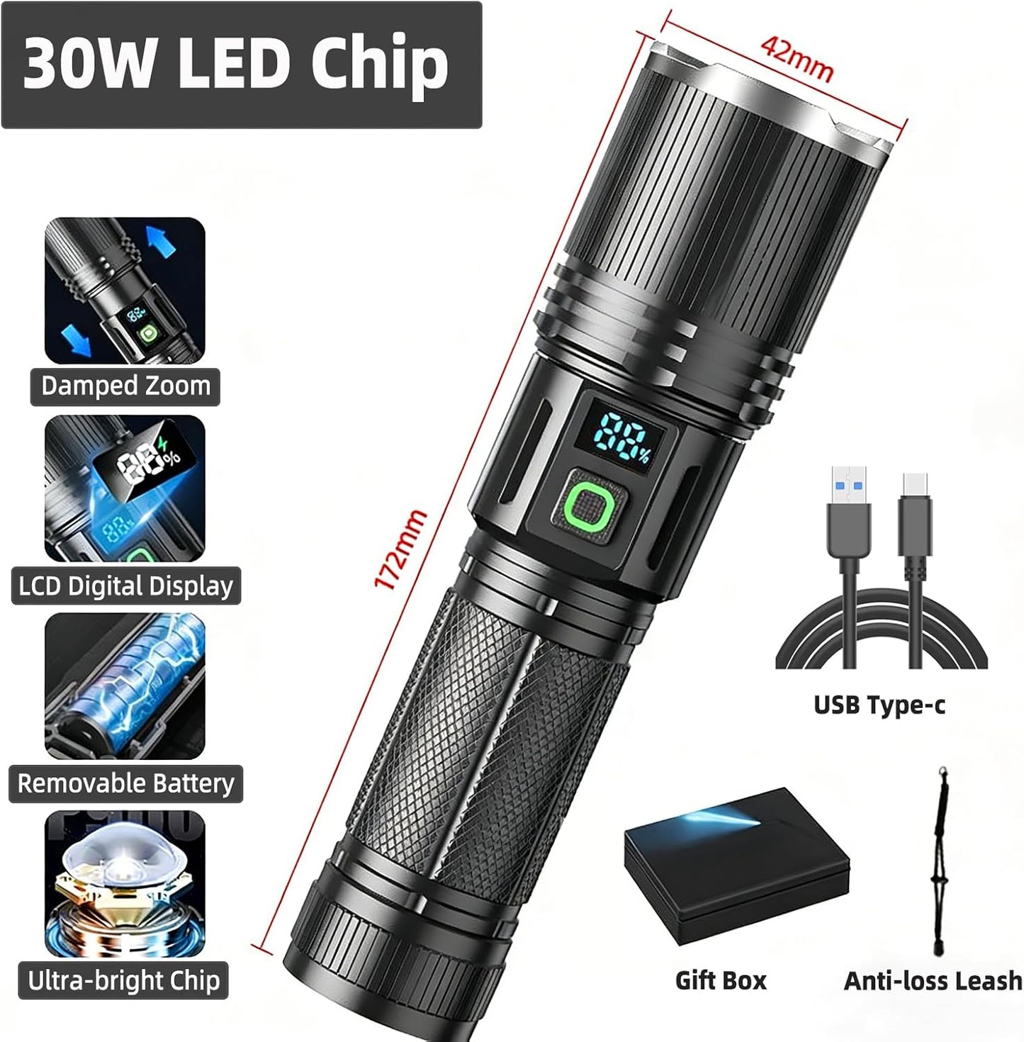 HOVNIER Zoomable Torches Aluminum LED Flashlight Powerful Bright Digital NEW