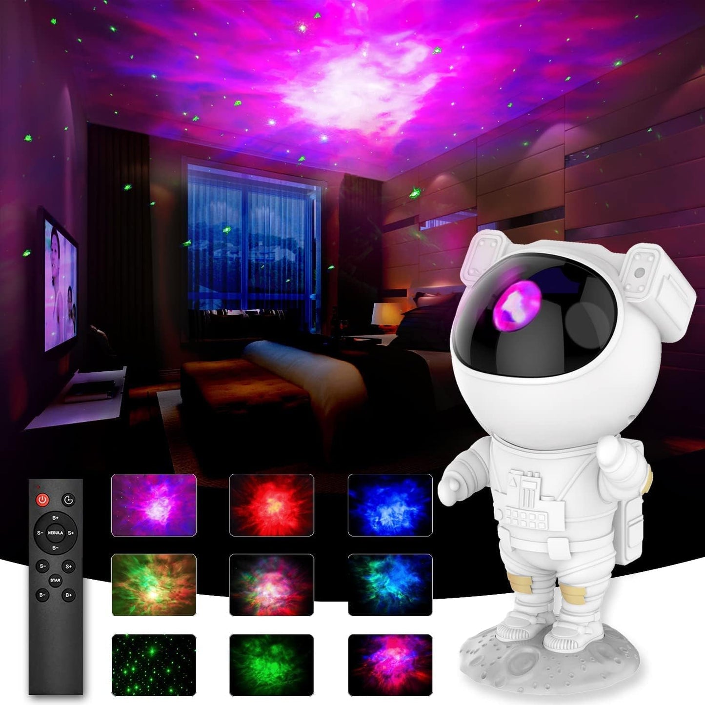 Calming Galaxy Nebula Astronaut Night Light Projector for Kids Bedroom DEMO