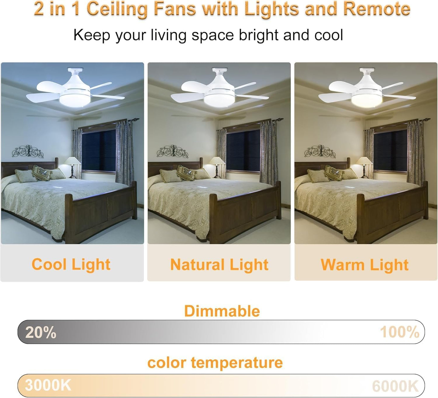 50cm White Fan Lights Ceiling Fan Light with Remote Control Size 50cm DEMO
