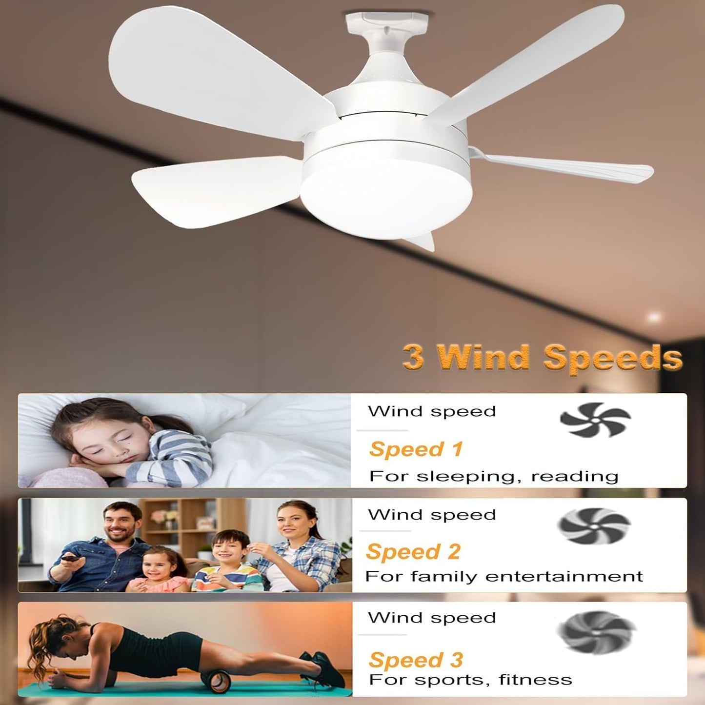 50cm White Fan Lights Ceiling Fan Light with Remote Control Size 50cm DEMO