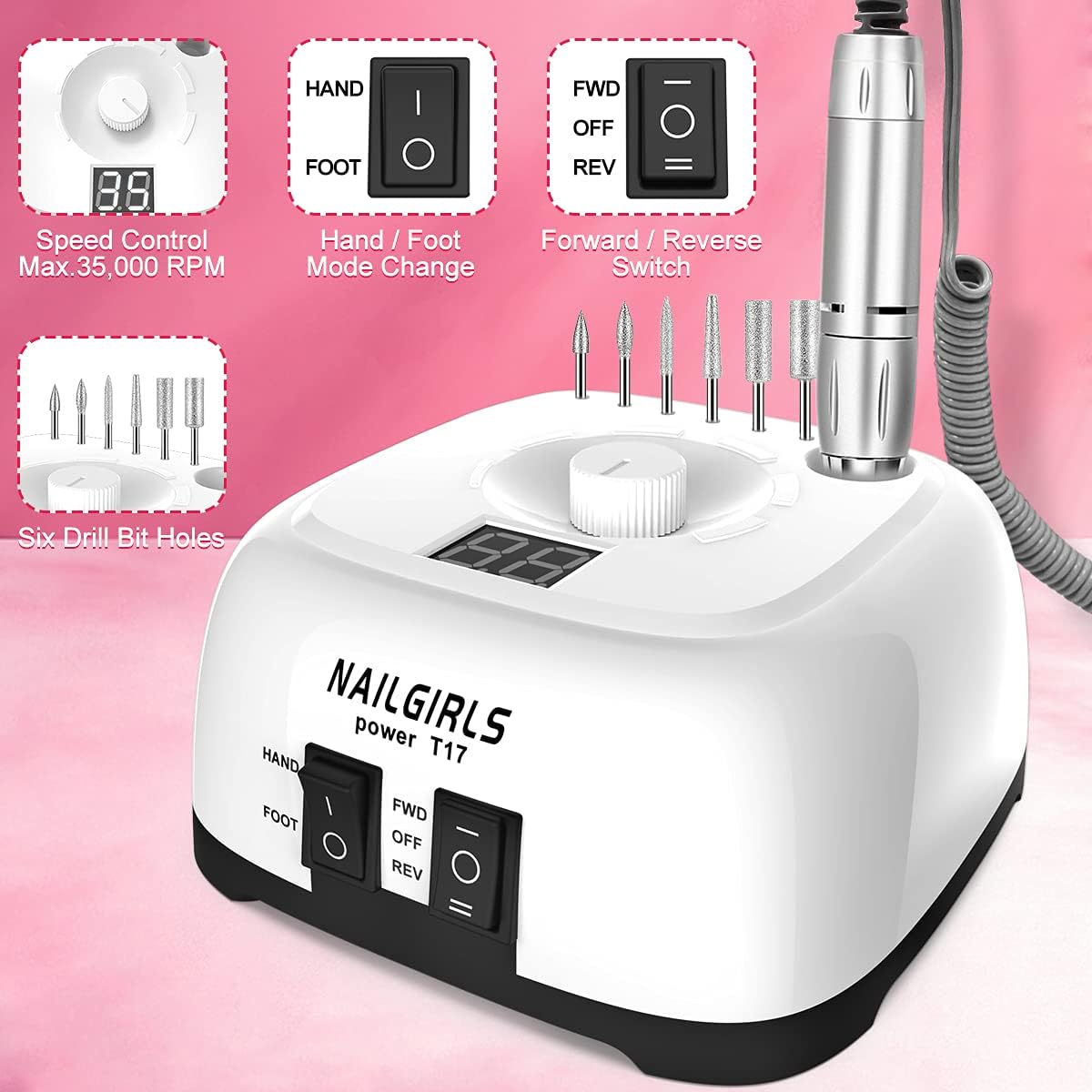 NAILGIRLS Portable Nail Drill Machine 35000RPM Electric Manicure Pedicure NEW