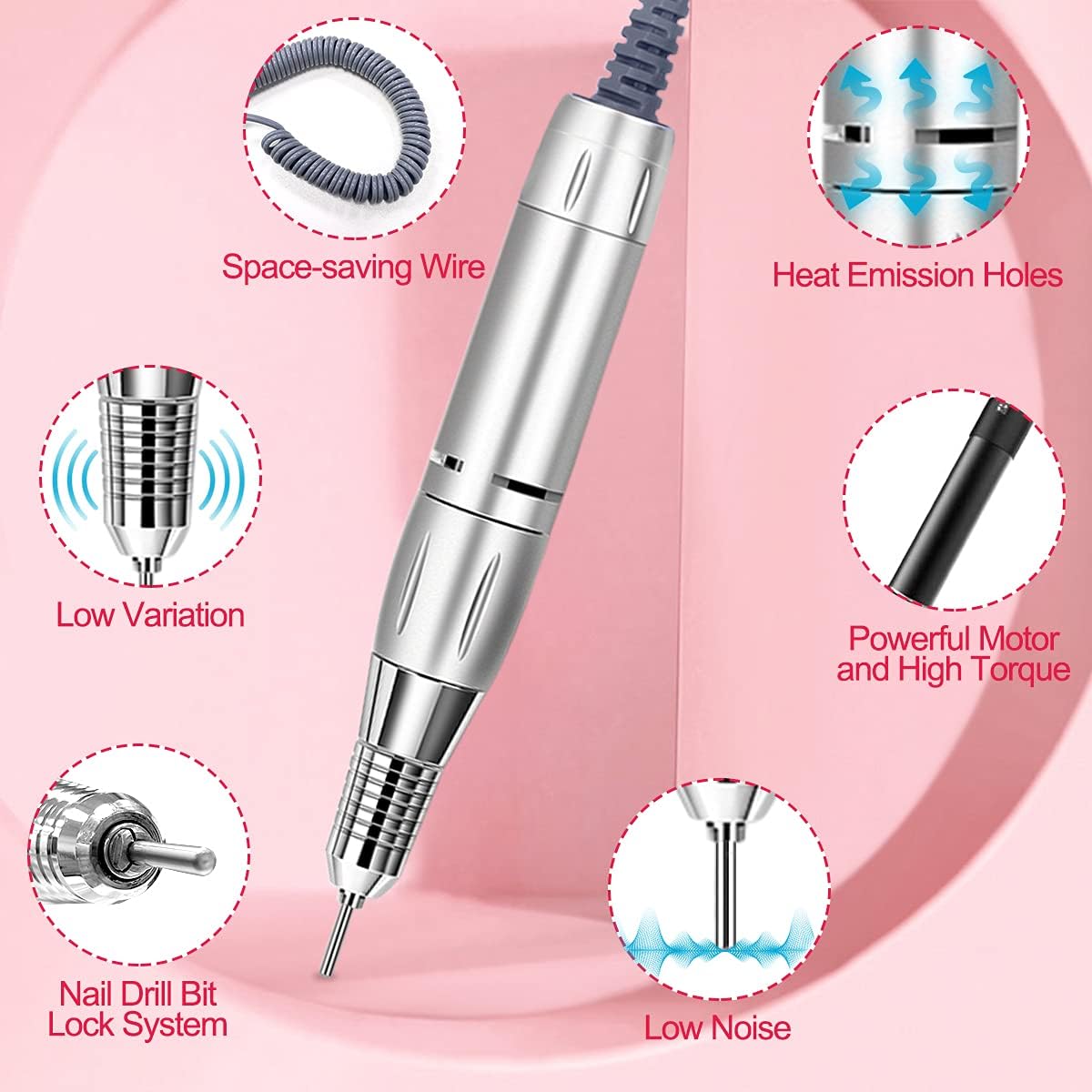 NAILGIRLS Portable Nail Drill Machine 35000RPM Electric Manicure Pedicure NEW