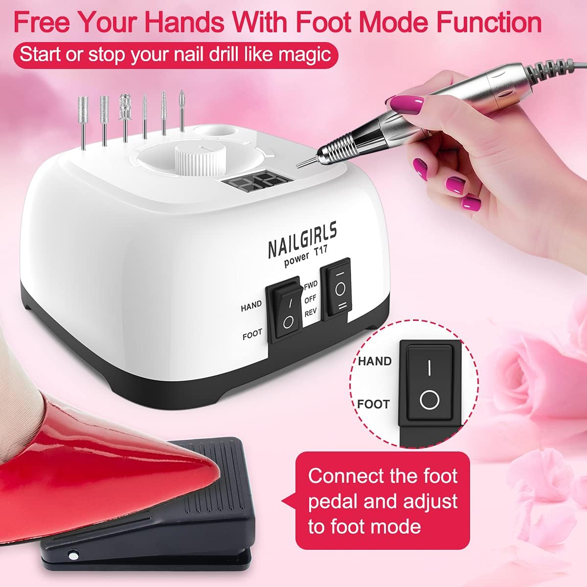NAILGIRLS Portable Nail Drill Machine 35000RPM Electric Manicure Pedicure NEW