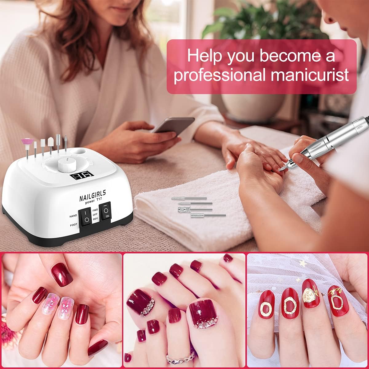 NAILGIRLS Portable Nail Drill Machine 35000RPM Electric Manicure Pedicure NEW