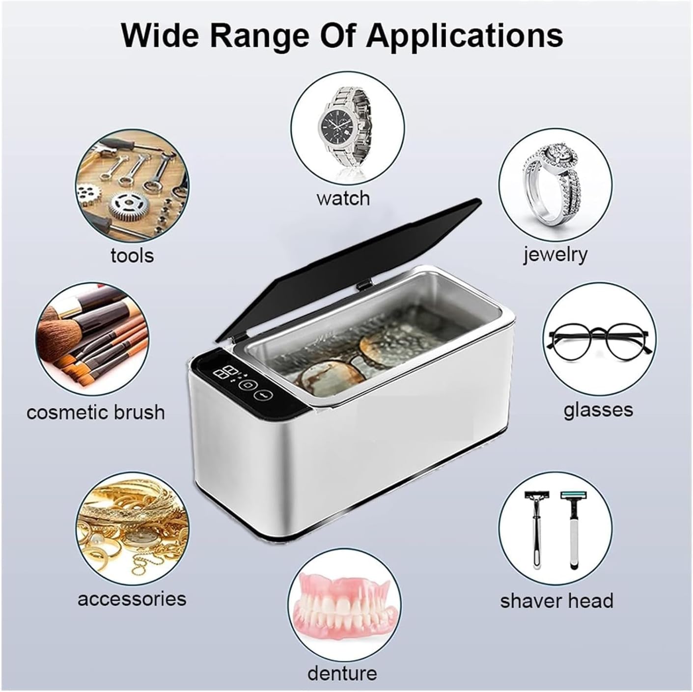 500ml Unisex Ultrasonic Jewelry Cleaner with 360° Deep Cleaning and Timers DEMO