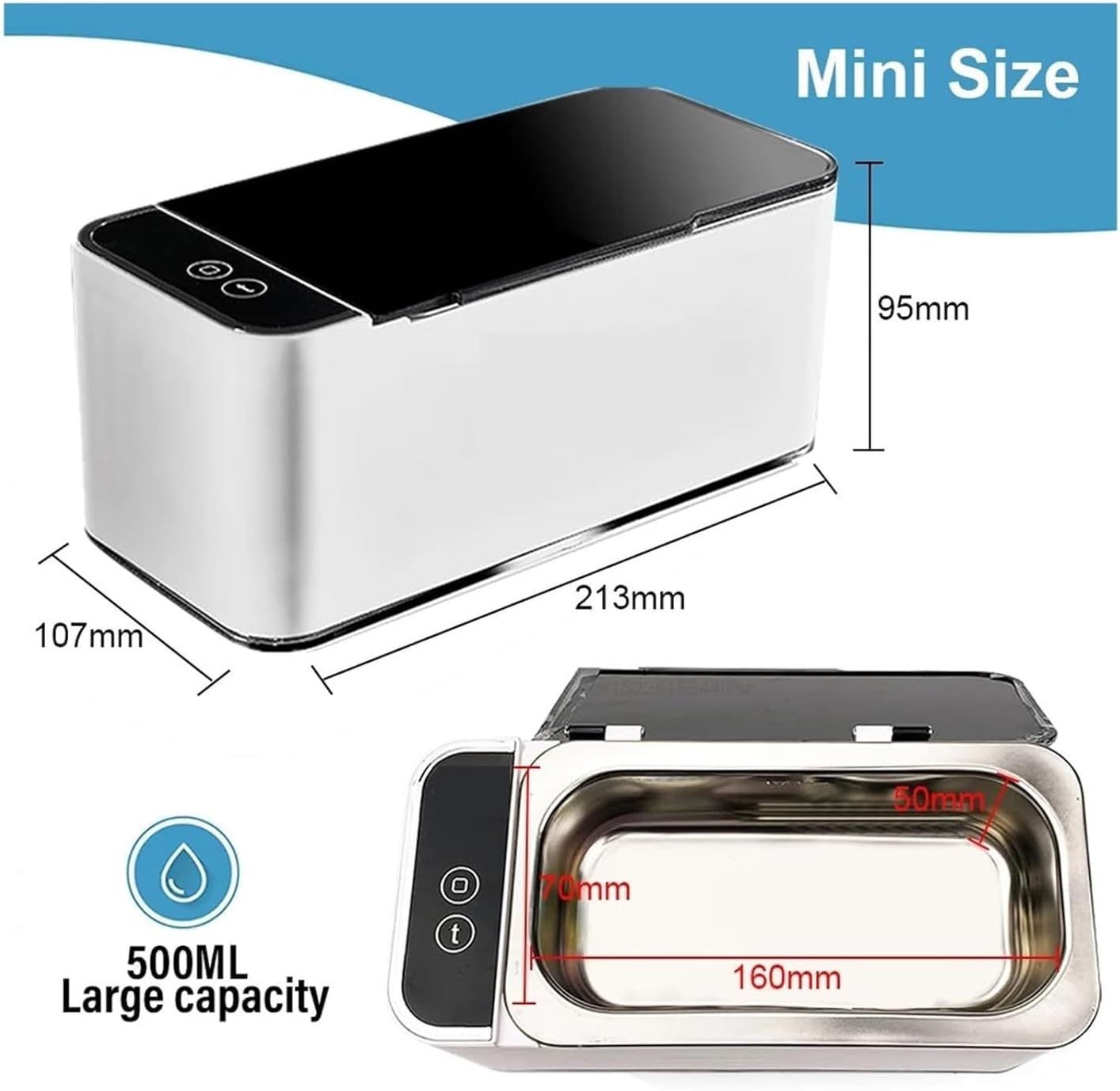 500ml Unisex Ultrasonic Jewelry Cleaner with 360° Deep Cleaning and Timers DEMO