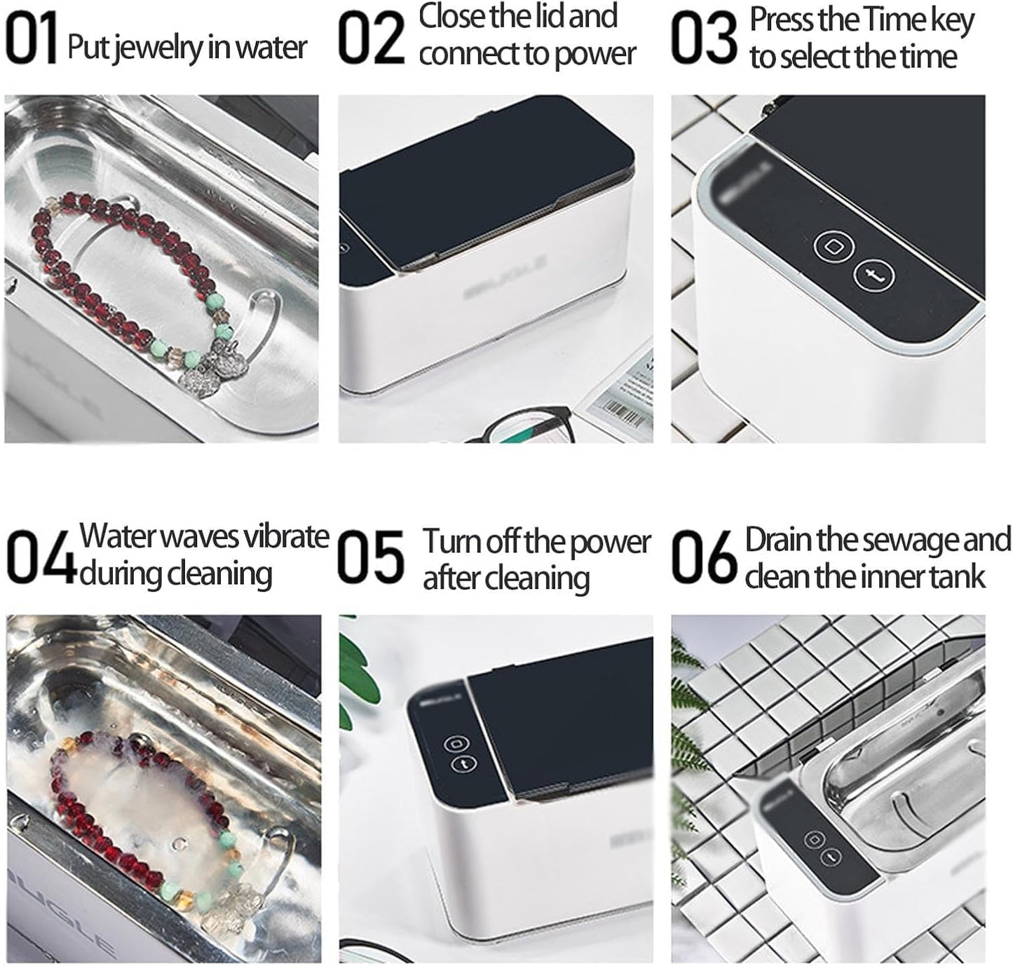 500ml Unisex Ultrasonic Jewelry Cleaner with 360° Deep Cleaning and Timers DEMO