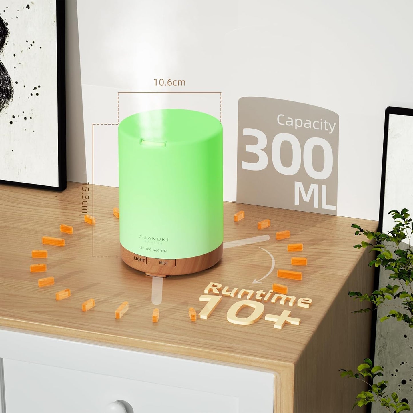 ASAKUKI 300ml Premium Aromatherapy Essential Oil Diffuser Quiet Humidifier NEW