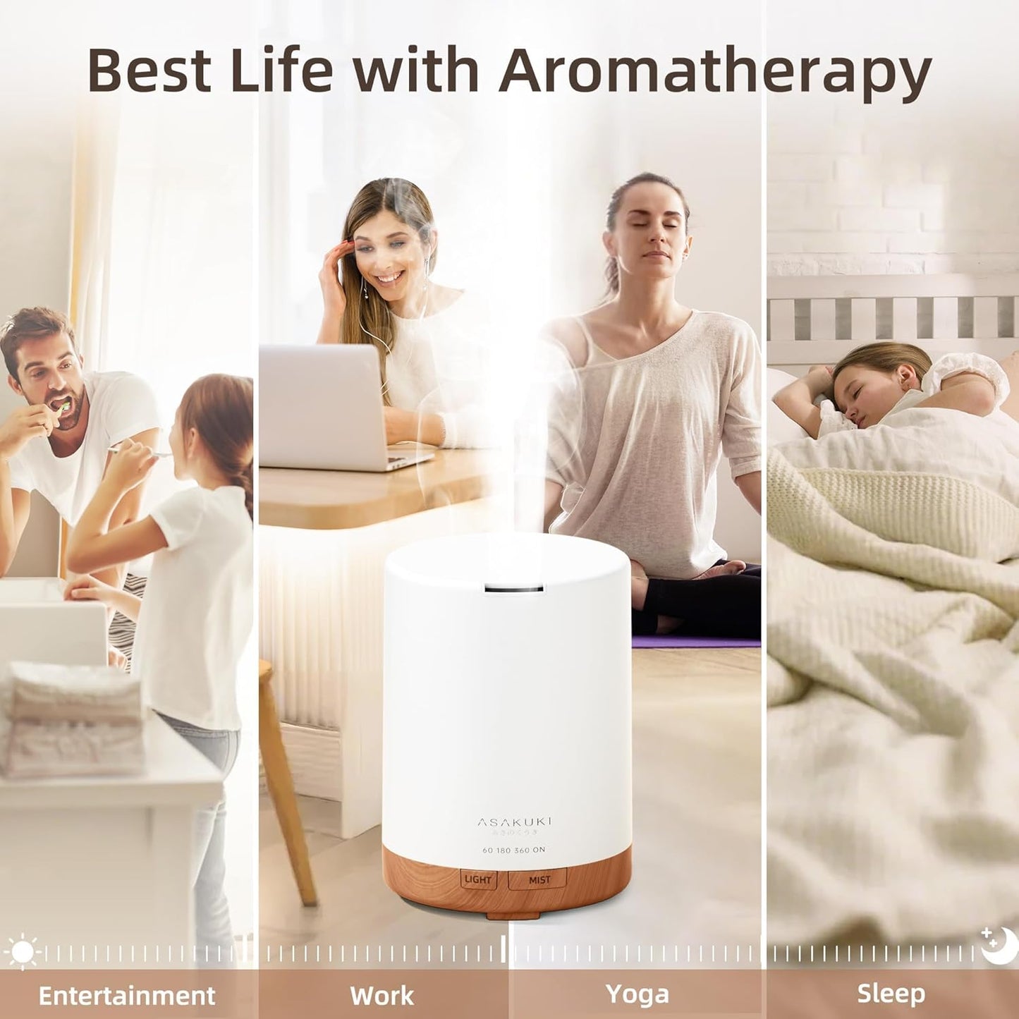 ASAKUKI 300ml Premium Aromatherapy Essential Oil Diffuser Quiet Humidifier NEW