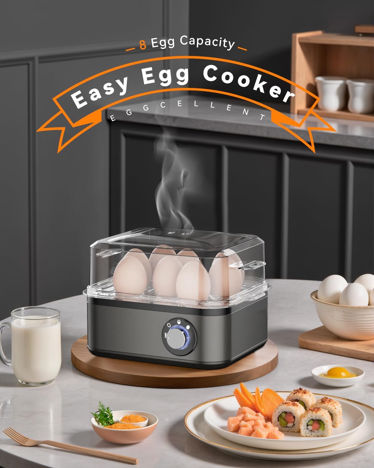 8-Slot Electric Speciality Appliances Egg Cooker Boiler with Non-Stick Silver