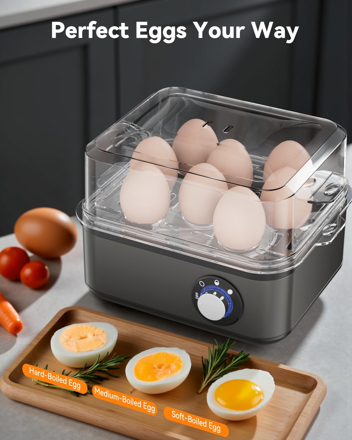 8-Slot Electric Speciality Appliances Egg Cooker Boiler with Non-Stick Silver