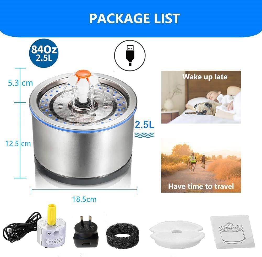 Stainless Steel Pet Fountains Pet Drinking Fountain Water Bowl Dispenser, NEW