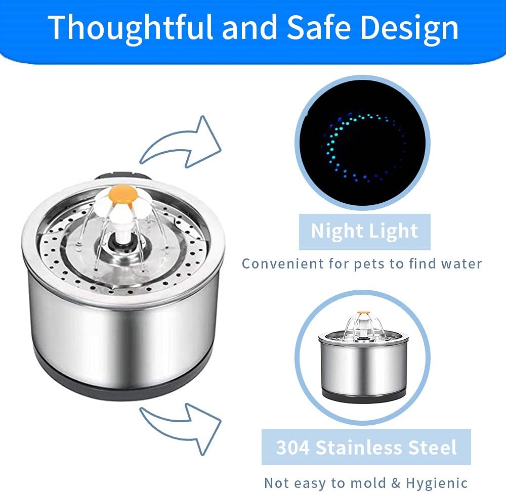 Stainless Steel Pet Fountains Pet Drinking Fountain Water Bowl Dispenser, NEW