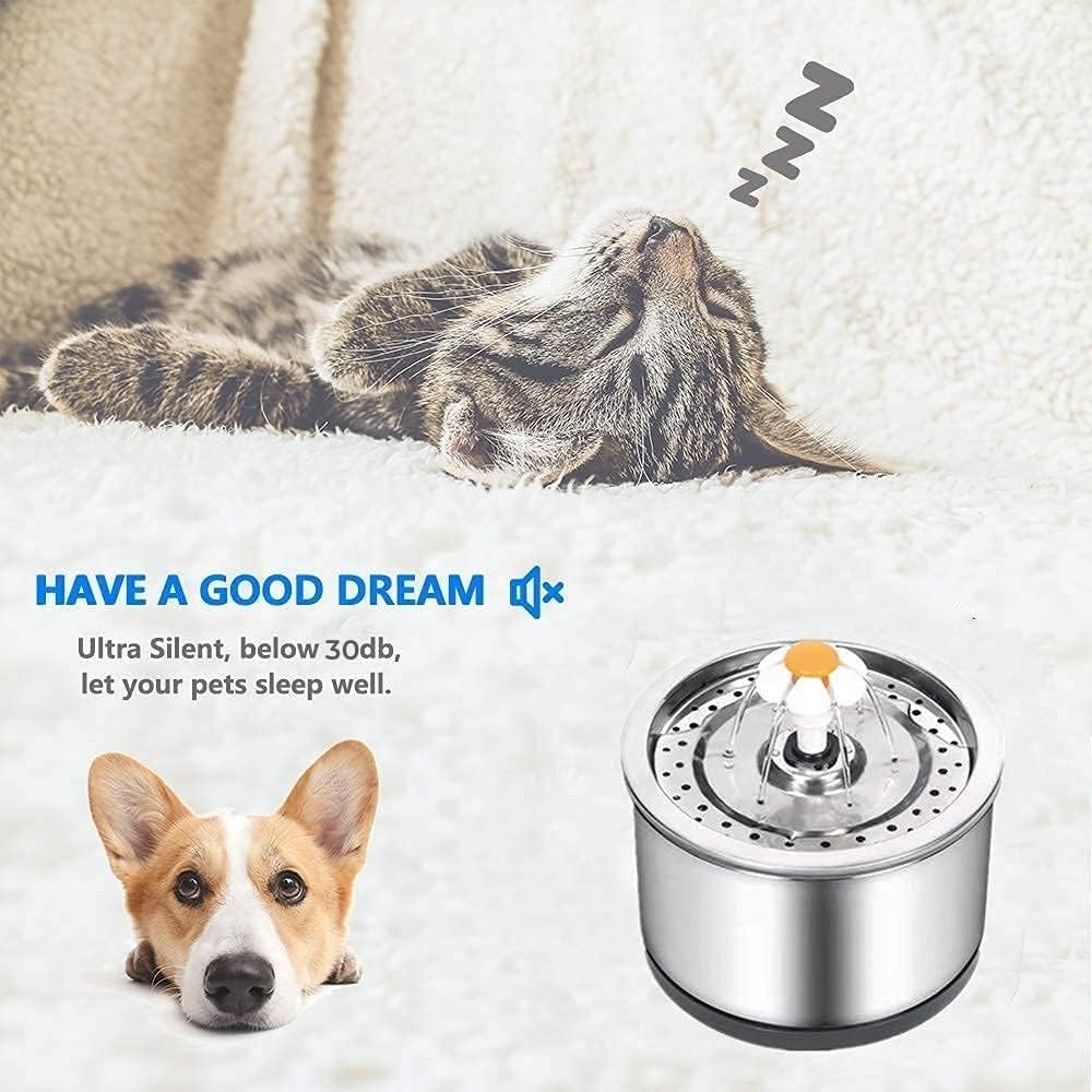 Stainless Steel Pet Fountains Pet Drinking Fountain Water Bowl Dispenser, NEW
