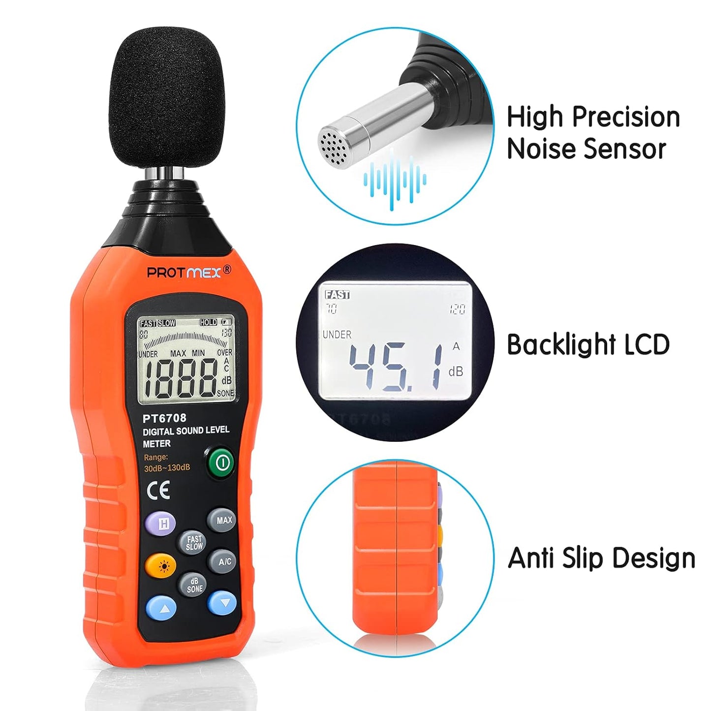 Protmex Digital Sound Level Meter Noise Measurement Reader 30-130 dBA DEMO