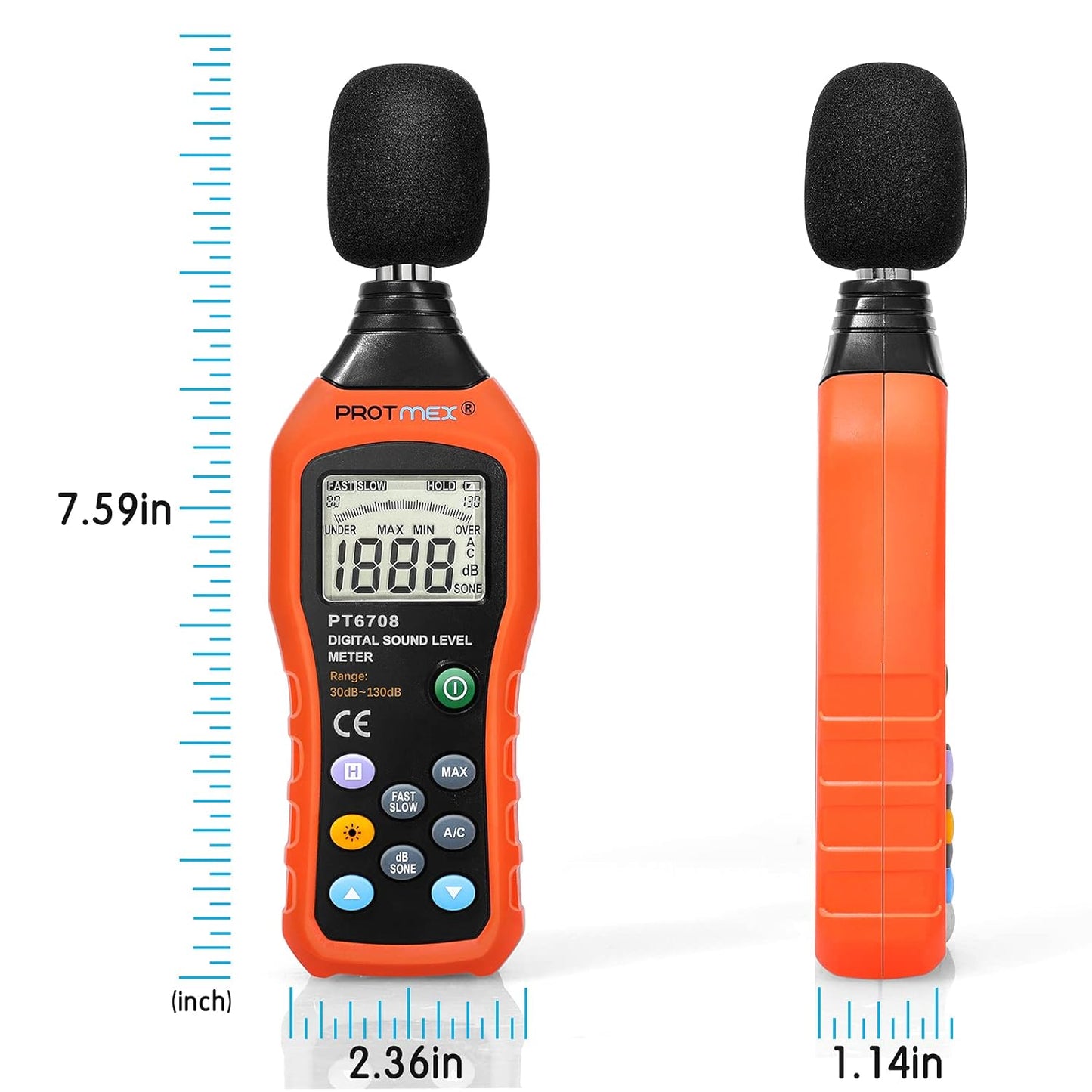 Protmex Digital Sound Level Meter Noise Measurement Reader 30-130 dBA DEMO