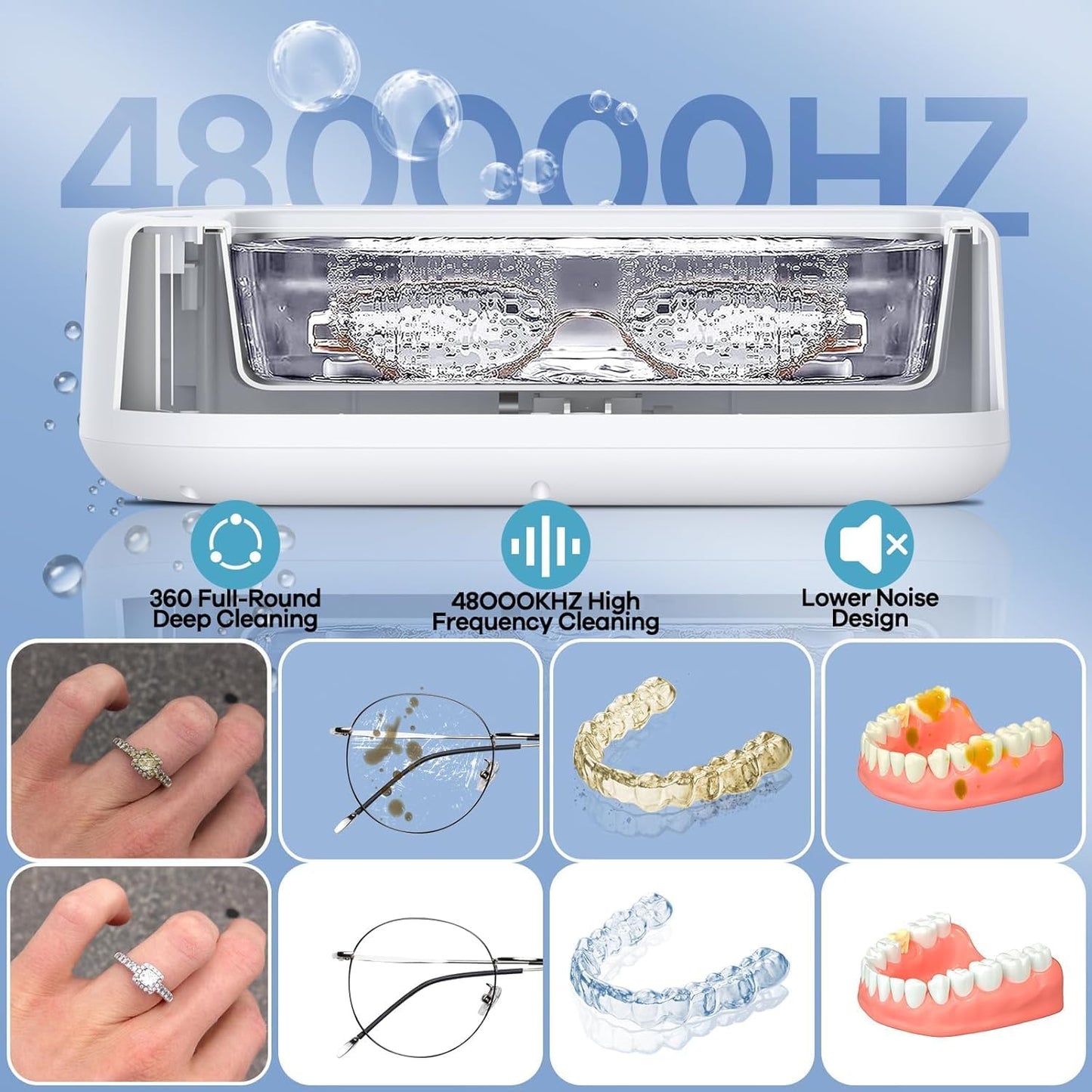 Ultrasonic Jewelry Cleaner Machine 640mL 48KHz Retainer Cleaning Device NEW