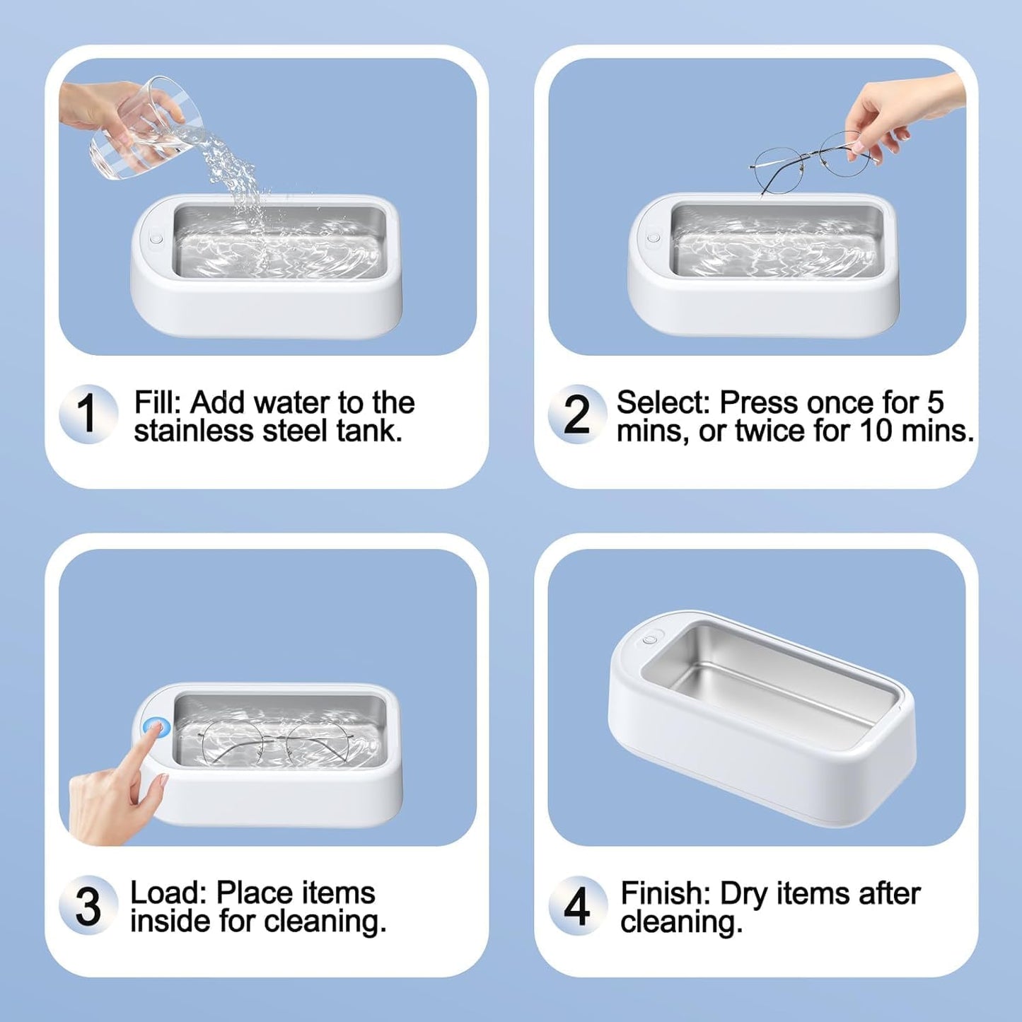 Ultrasonic Jewelry Cleaner Machine 640mL 48KHz Retainer Cleaning Device NEW