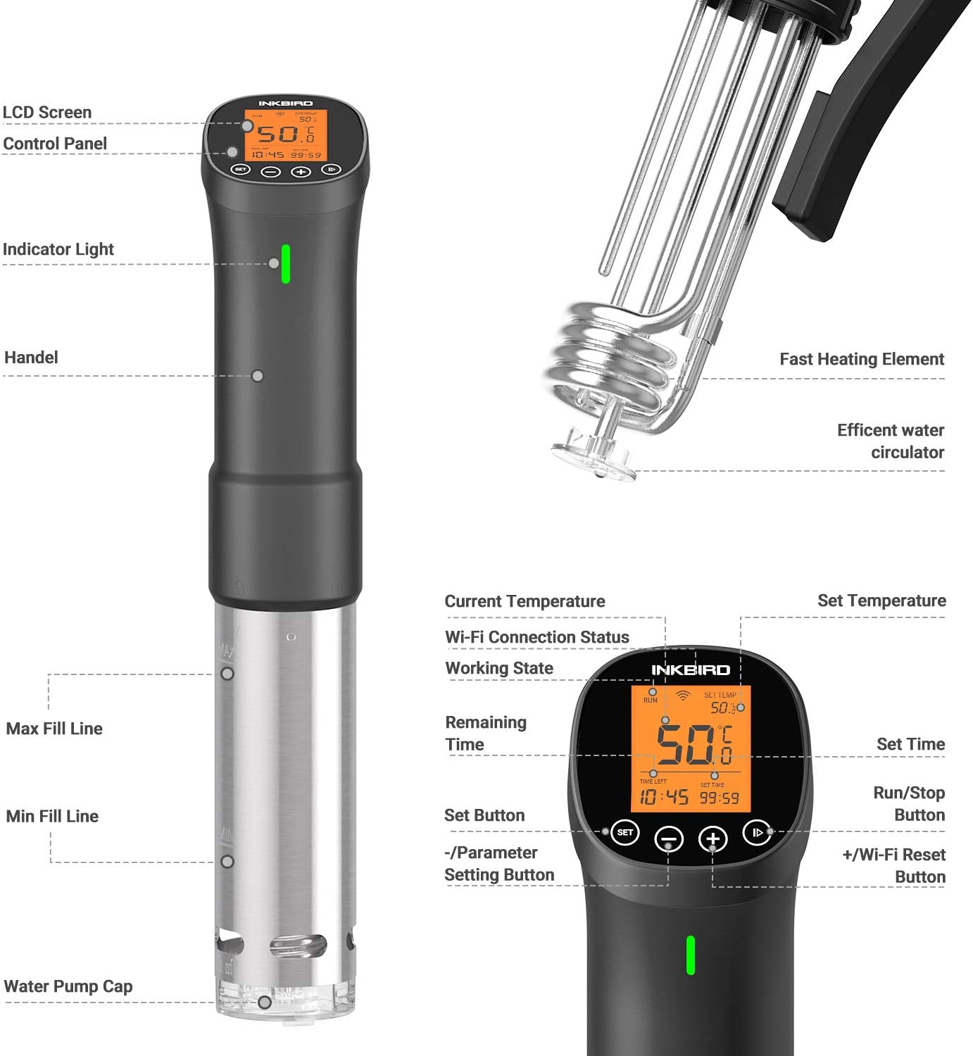 Inkbird Sous Vide Precision Cooker 1000W Wi-Fi Speciality Appliance Black NEW