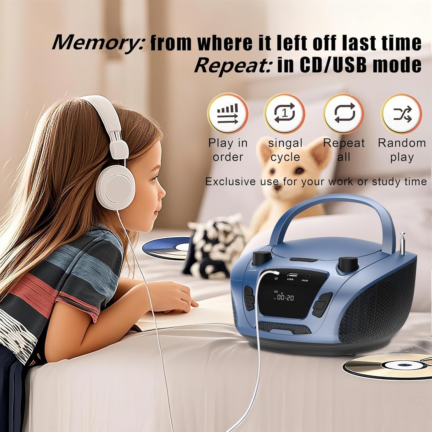 HANLIM Portable CD Players Bluetooth CD Player with USB, MP3, AUX, FM DEMO