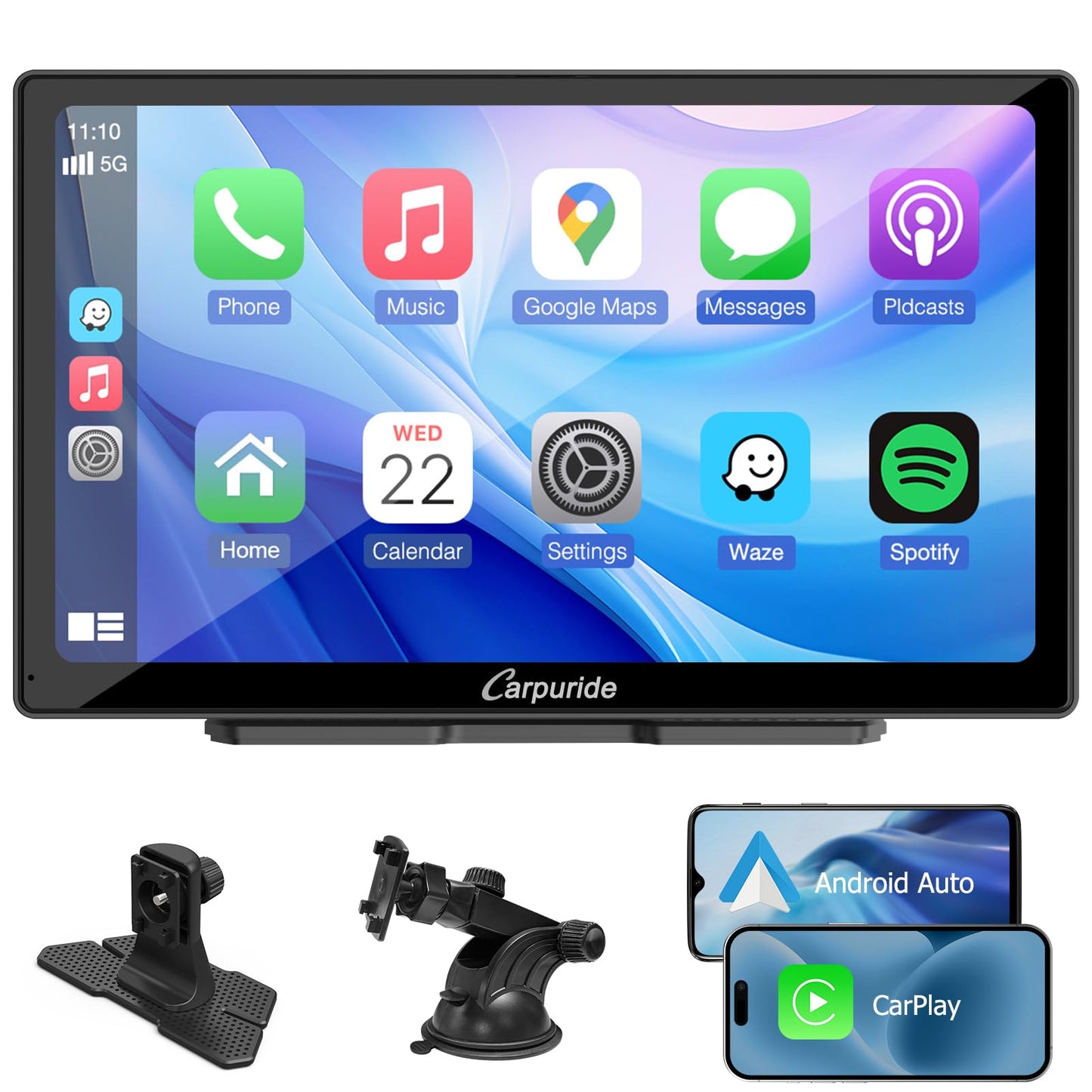 CARPURIDE 9" Wireless/Wired Car Electronics Multimedia Display Screen in NEW